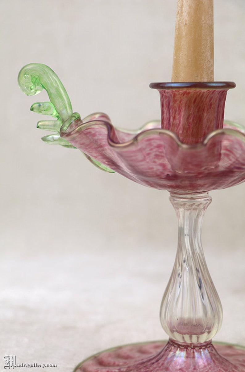 Glass Candlestick Pair, 2 Murano Candle Holders, Two Art Deco