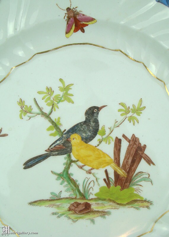 メゾチント vintage Art Antique Meissen Porcelain Bird Plate, Hand Painted Birds