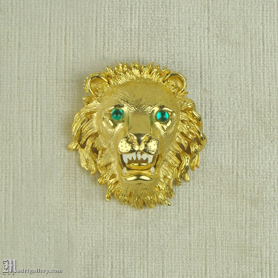 Hattie Carnegie signed lion head brooch pin, brig… - image 1