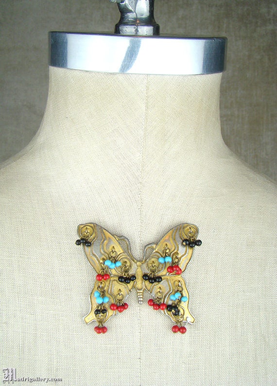 Hattie Carnegie butterfly brooch pin, Art Deco, A… - image 1