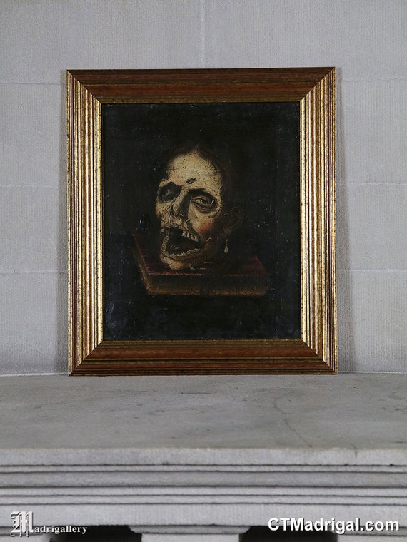 アンティーク 18 世紀 ヴァニタス 油絵 メメント・モリ 頭蓋骨 静物画