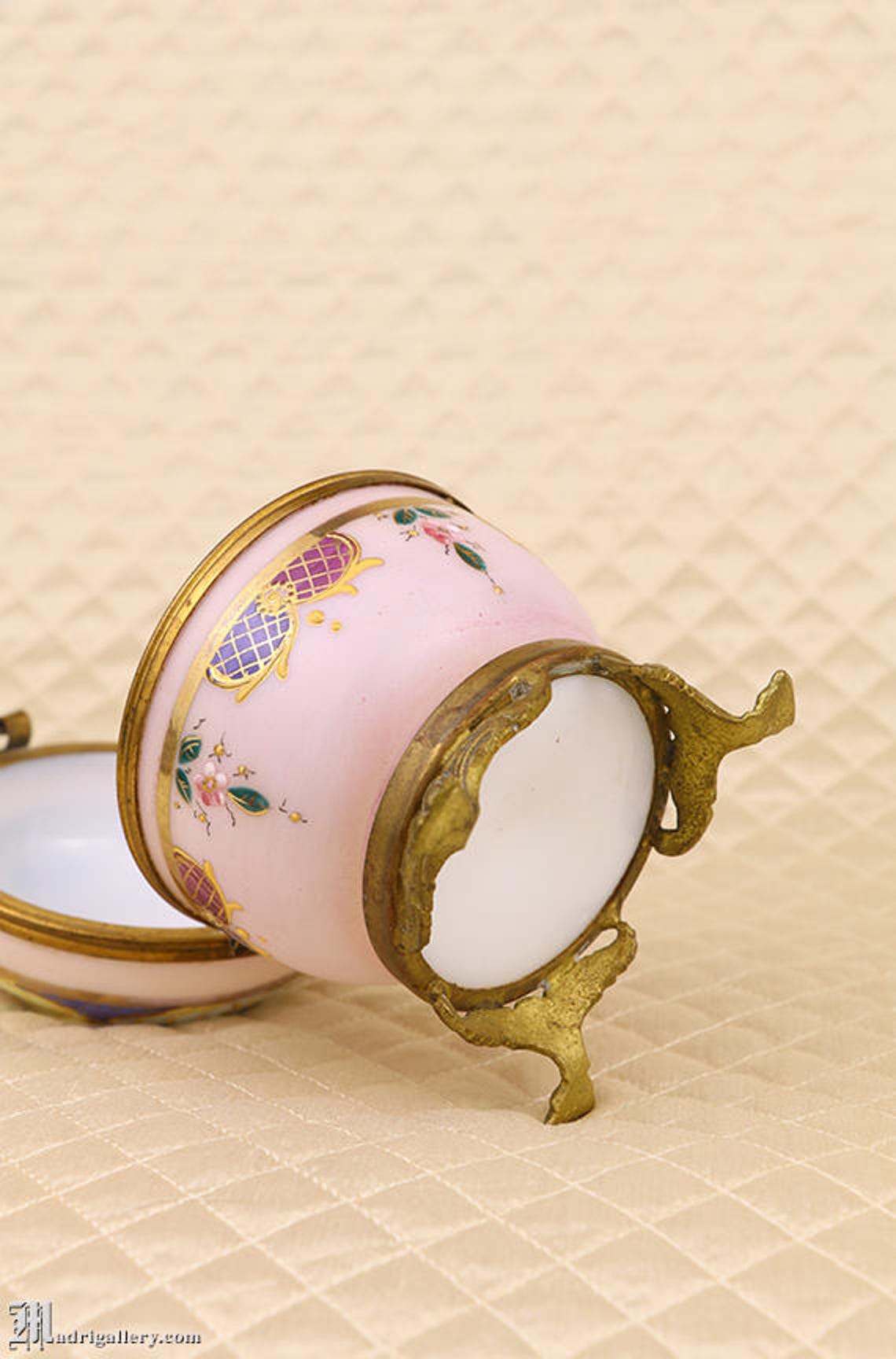 Antique Dresser Vanity Jar Hand Painted Glass Jewelry Trinket Etsy