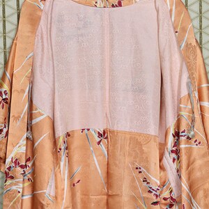 Satin silk haori, vintage kimono jacket robe coat, long sleeves, Japanese, flowers peach orange red, batwing, antique 1920s 1930s 1910s image 6