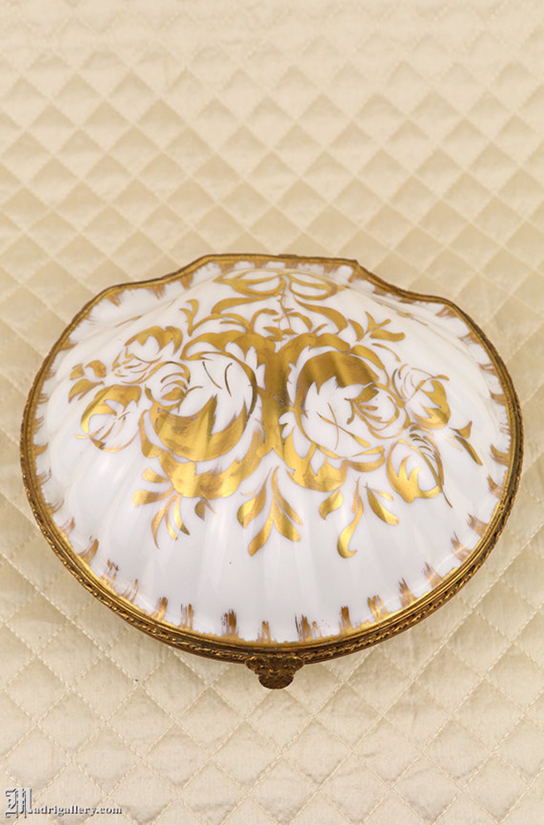 Old French Hand Painted Porcelain Trinket Jewelry Casket Box, Lid Jar ...