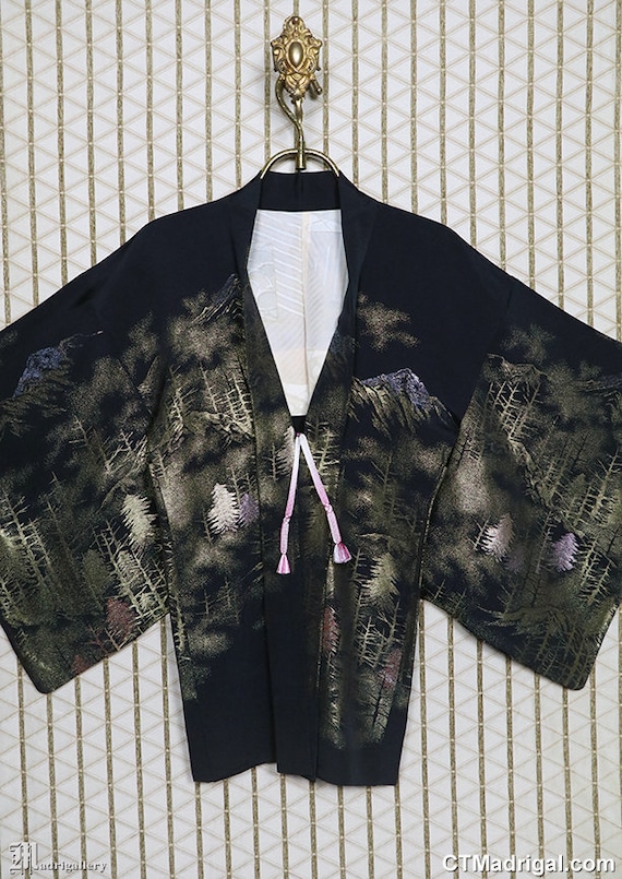 Metallic silk haori, vintage kimono jacket robe c… - image 1