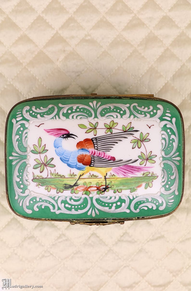 Antique Porcelain Box Hand Painted Enameled Bird Porcelaine Etsy