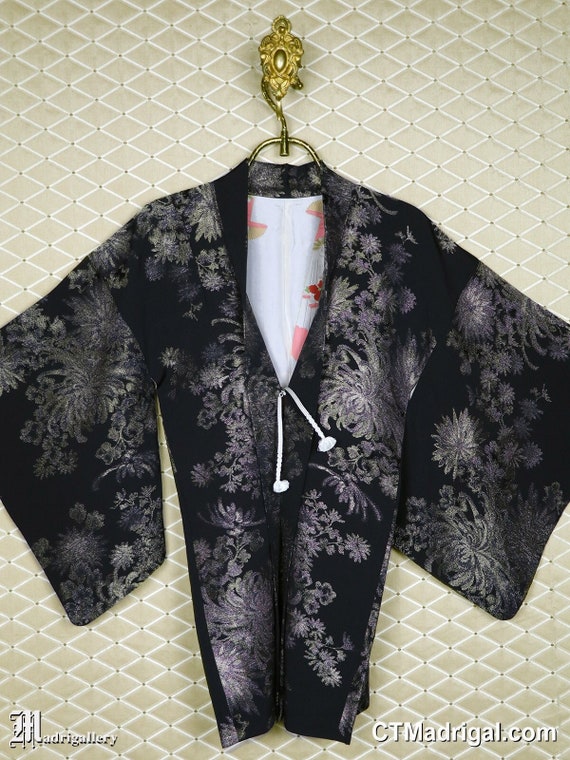 Metallic silk haori kimono jacket robe coat chrys… - image 1
