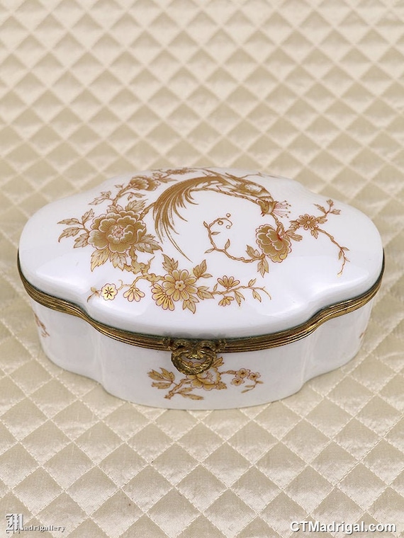 インテリア小物 limoges ボックス 小物入れ 豹柄 帽子に羽根飾り