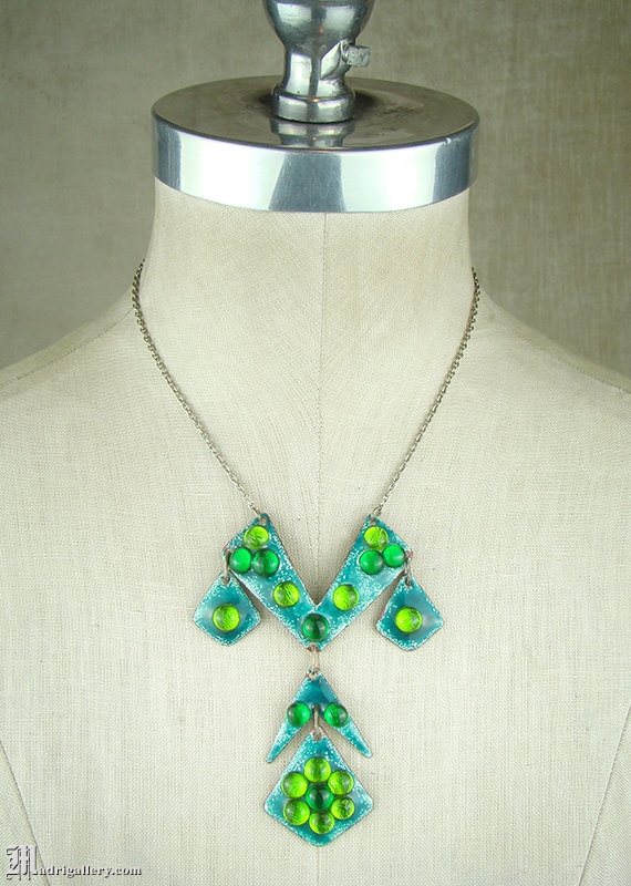 1960s fused glass necklace, modernist enamel art g