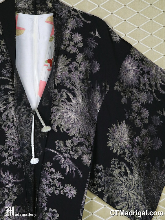 Metallic silk haori kimono jacket robe coat chrys… - image 2
