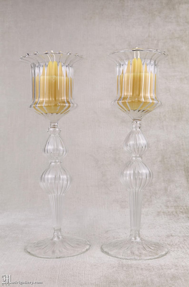 Victorian Glass Candlestick Pair, Antique Candle Sticks, Ornate Candle