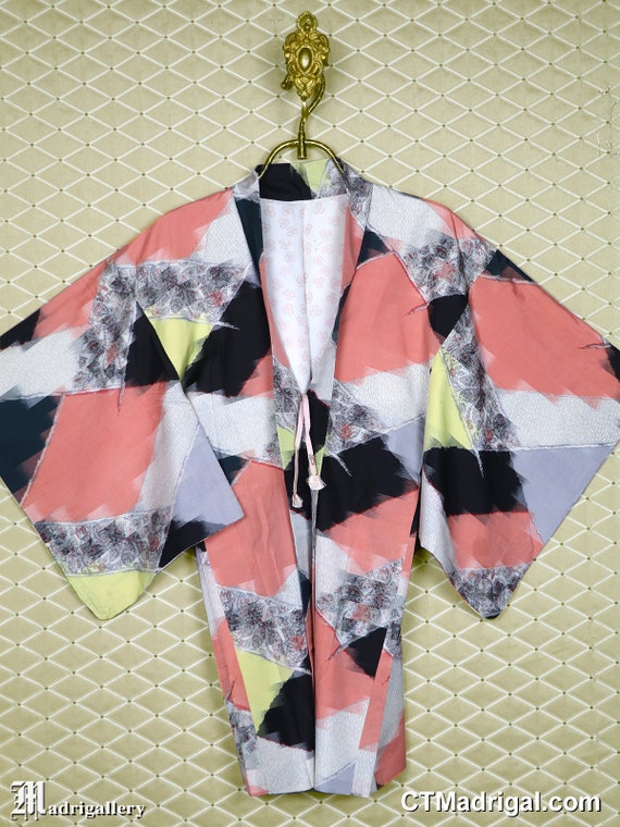Antique silk haori kimono, vintage jacket robe coa