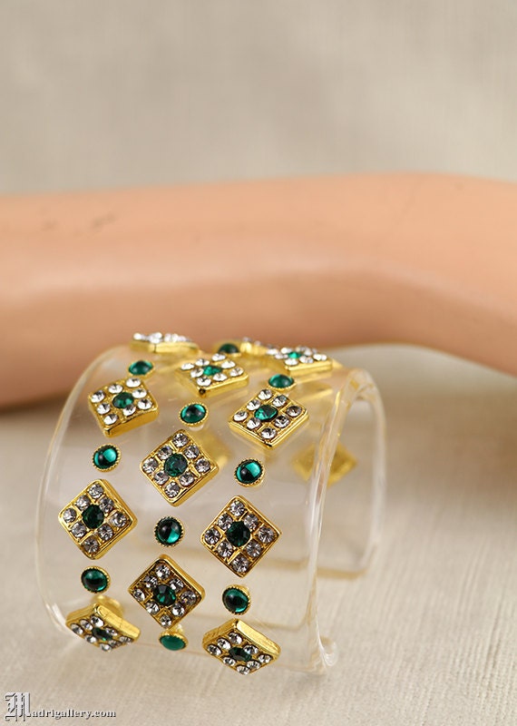 Vintage Wide Cuff Bracelet, Modernist Clear Lucite and