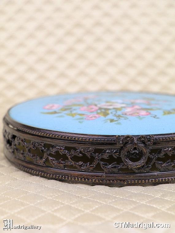 Antique dresser vanity trinket box jar, Art Nouveau h… Gem