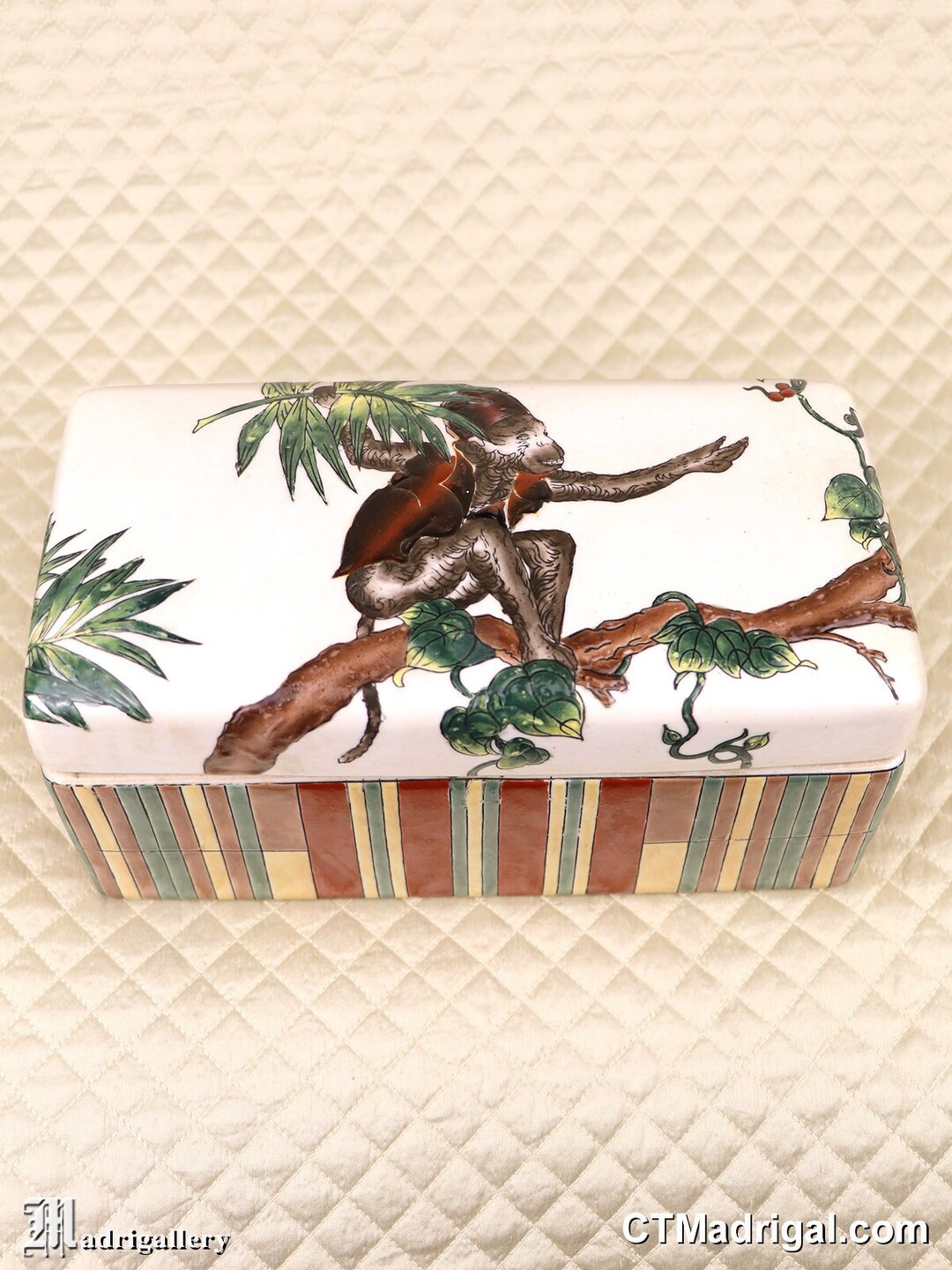 Huge Ceramic Monkey Box, Hand Glazed Painted Jewelry Trinket Casket ...