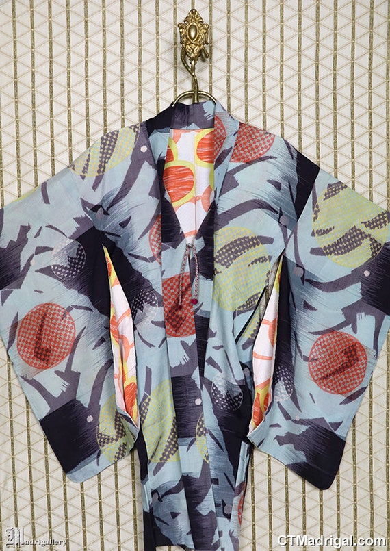 Old silk haori kimono jacket robe coat, abstract t