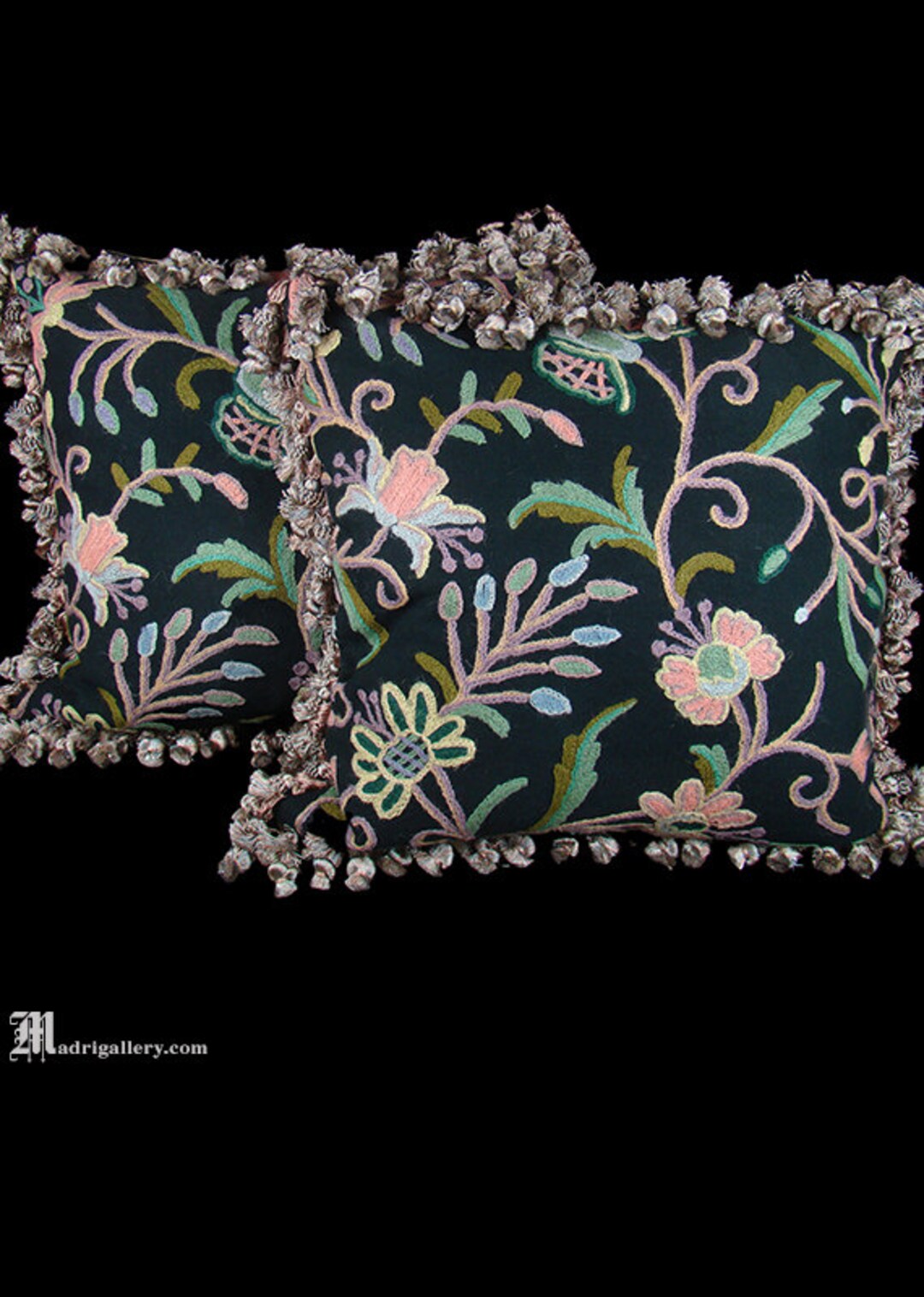 Pair of Crewel Embroidered Pillows Rich Jacobean Arts & Etsy