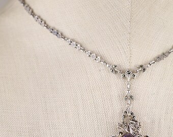 Collana girocollo vintage pietre vere ametista viola e perle bianche Collana girocollo vintage pietre vere ametista viola e perle bianche