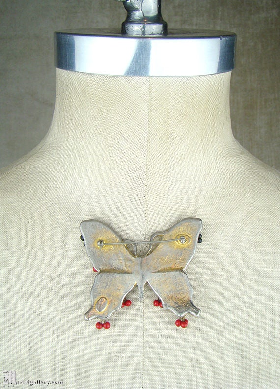 Hattie Carnegie butterfly brooch pin, Art Deco, A… - image 2