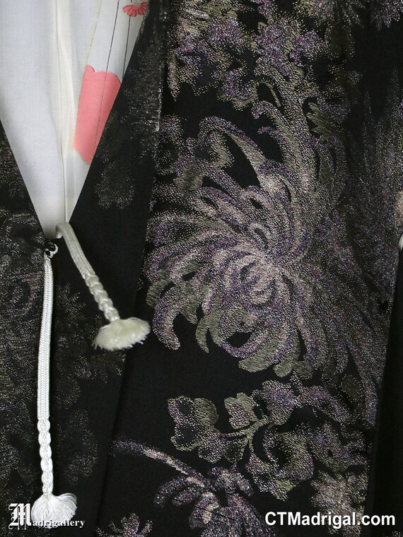 Metallic silk haori kimono jacket robe coat chrys… - image 3