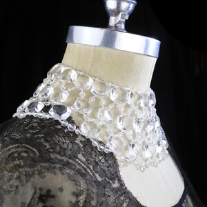 Miriam Haskell necklace clear lucite bib crystal glass effect designer signed clasp Cleopatra collar