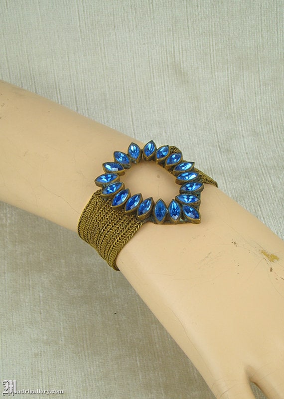 Bracelet Vintage Argenté Style Art Déco - Perles Bleues Et CZ Blanc - Taille 2 - Sans Marque - Très Chic !