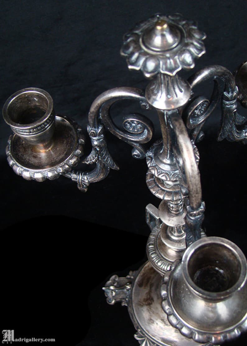 Antique Silverplate Candelabra, Ornate Candle Holder, 3 Arm, Tall and