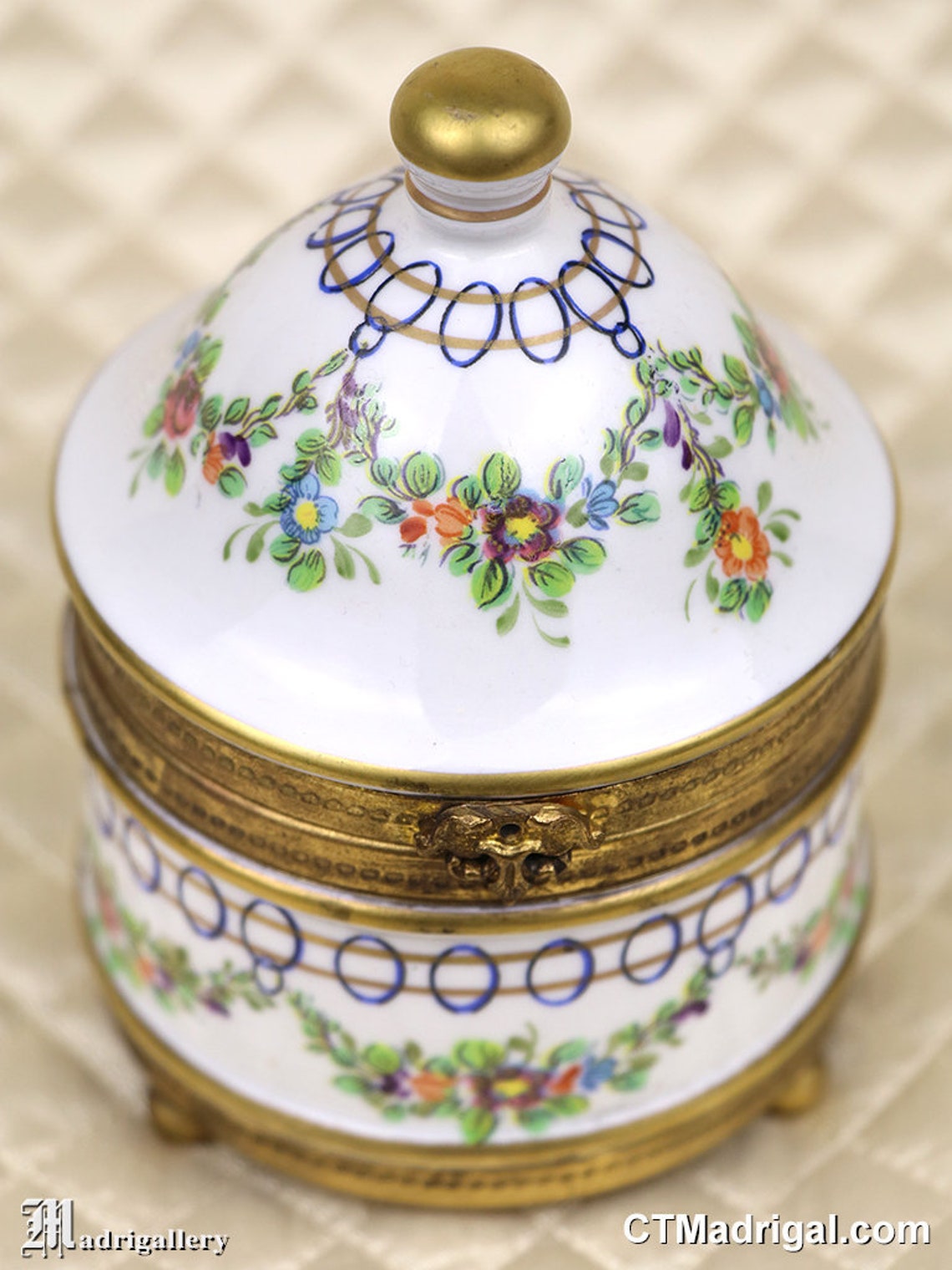 Old Hand Painted French Porcelain Jewelry Box, Dresser Trinket Jar ...