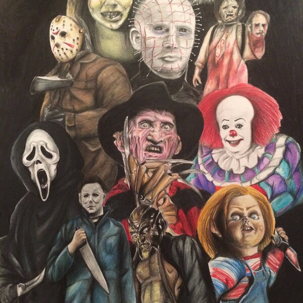 Classic horror print A4 pennywise, Freddy Kruger, Halloween, Chucky, scream, jeepers creepers, Texas chainsaw, exorcist, horror movie