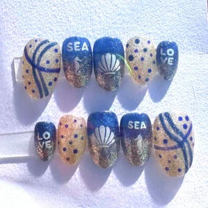 Conjunto de unhas de gel personalizadas Shell Summertime (12 peças) - Unhas coladas/de pressão