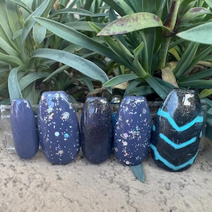 Out of This World Nail Art: Blue & Grey Dead Space Inspired Custom Gel Nail Set(14 Pieces) - Glue/Press on Nails