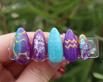 Aquarius Amethyst Press On Nails: Zodiac Constellation-gelnagelset