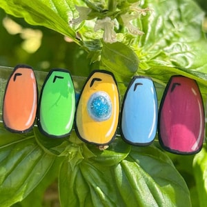 Rainbow Pop Art Themed Custom Gel Nail Set(12 Pieces) - Matte Glue/Press on Nails - Video Game Nail Art
