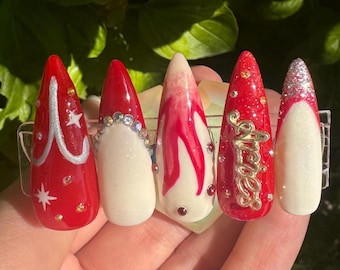 Uñas postizas del zodiaco Aries: Set de uñas de gel con diseño de diamante (12 piezas)