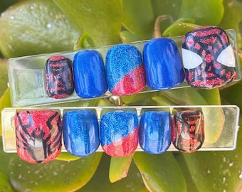 Uñas postizas inspiradas en el cómic Spider: Set de uñas de gel personalizadas (14 piezas)