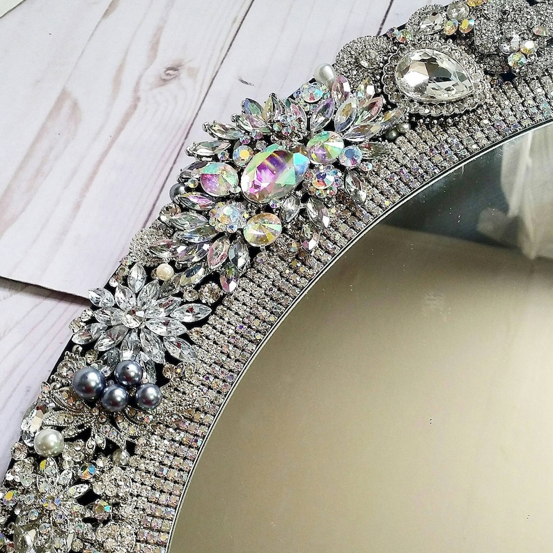 Rhinestone oval wall mirror with bow glam home décor jeweled Etsy