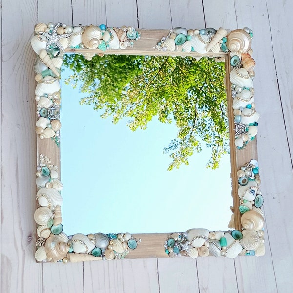 Coastal seashell wall mirror, nautical home decor, mermaidcore, beachy decor