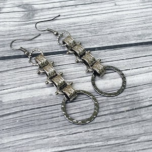 Ring drop gunmetal earrings, Neo Victorian dangle earrings, Choice of hoop,  unique jewelry