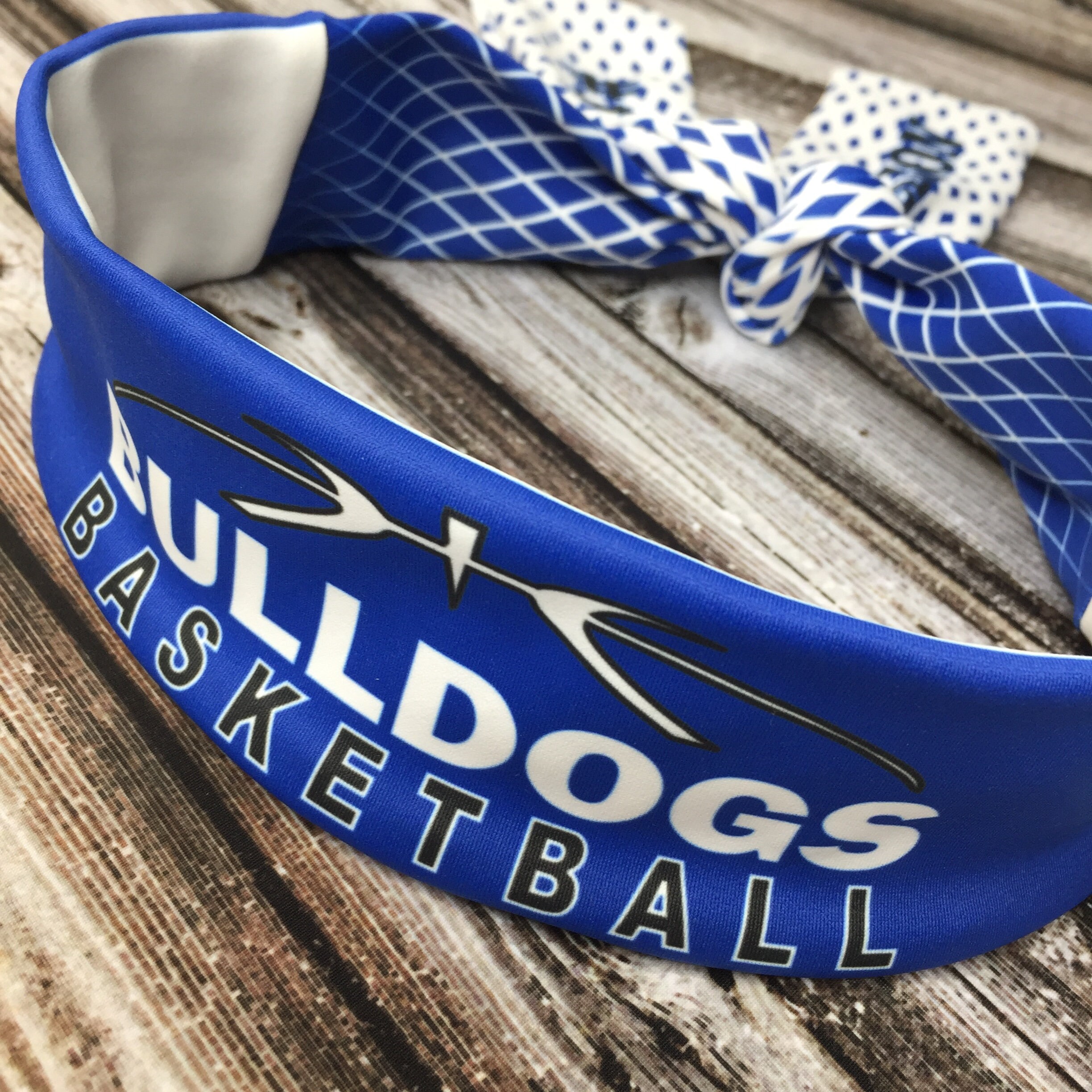 Royal Blue White Tie Back Headband Team Headband bulldogs Etsy