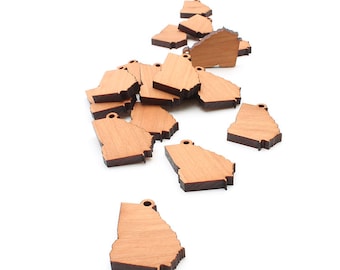 Georgia GA Mini Wood Charms - State Cutout Jewelry and Craft Accessory - USA Harvested Black Cherry Wood