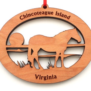 Chincoteague Island VA Oval  Ornament - Engraved Chincoteague Island Virginia Black Cherry Wood Christmas Ornament - Vacation Destination