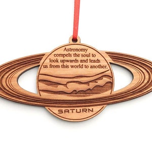 Saturn Planet Ornament - Gas Giant With Iconic Plato Quote Wood Ornament