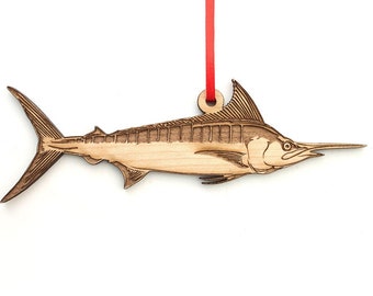 Blue Marlin Ornament - Wood Swordfish Ornament Perfect Gift For The Ultimate Angler  - Aquatic collection