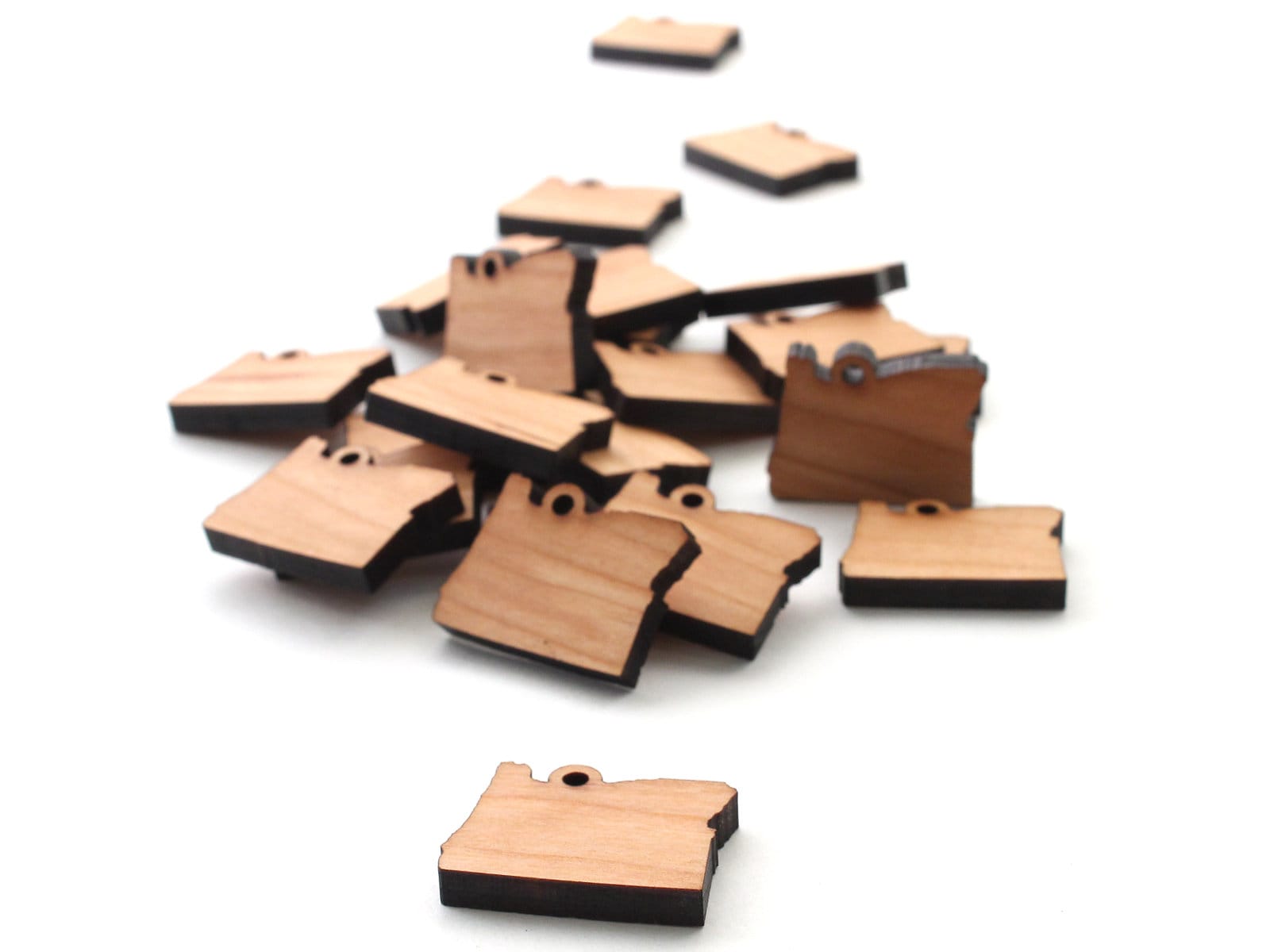 Oregon OR Mini Wood Charms - State Cutout Jewelry and Craft Accessory - USA Harvested Black Cherry Wood -