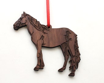 Horse Ornament - Equine Horse Black Walnut Wood Christmas Ornament - Animal Collection - Nestled Pines Original Design