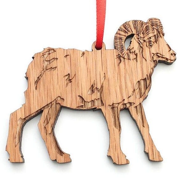 Bighorn Sheep Ornament -  Wooden Bighorn Sheep Christmas Tree Ornament - Red Oak Wood - Critter Collection