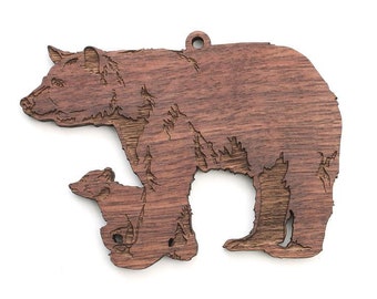 Black Bear Ornament - Lions Tigers And Adorable Bears, Oh My! Black Bear With Cub Wood Ornament - Critter Collection