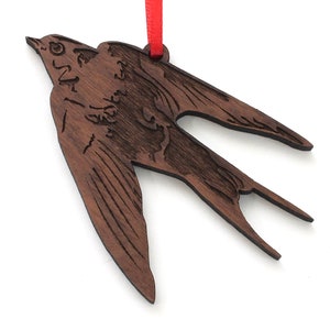 Barn Swallow Flight Ornament - Realistic Wooden Carved Barn Swallow Christmas Ornament - Black Walnut Wood - Bird Collection