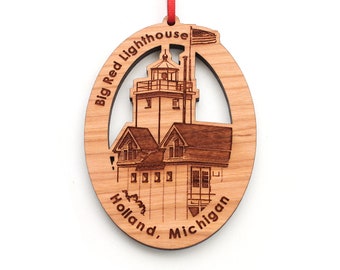 Adorno del faro rojo grande - Holanda, Michigan Adorno del faro del puerto de Holland - Lago Macatawa Faro del lago Michigan