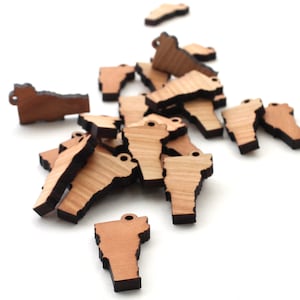 Vermont VT Mini Wood Charms - State Cutout Jewelry and Craft Accessory - USA Harvested Black Cherry Wood -